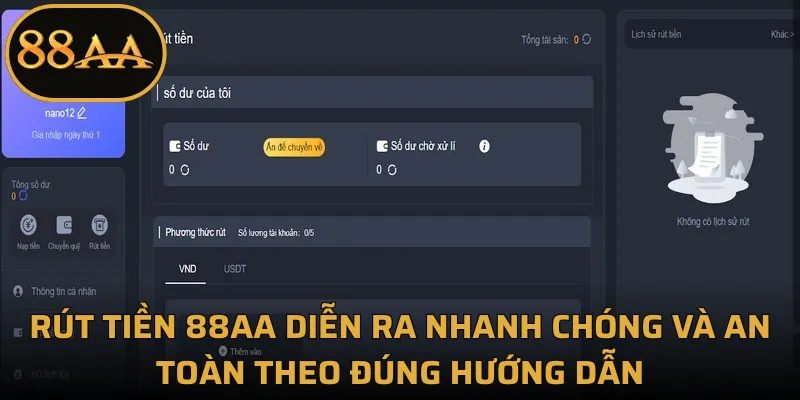 Rút tiền 88AA diễn ra nhanh chóng và an toàn theo đúng hướng dẫn